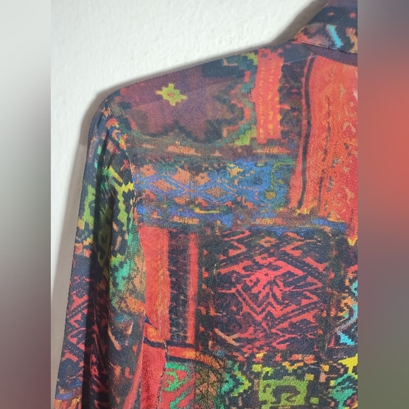Chicos Top Sheer Silk Geometric Patterned Boho Artsy Colorful - Picture 12 of 16